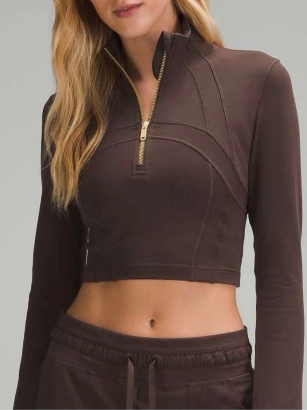 Lululemon Define Cropped Half Zip, Luon, Espresso, Size 6, NWT